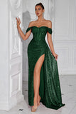 Off the Shoulder Sheath Corset Dark Green Evening Dress