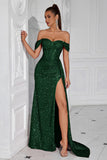 Off the Shoulder Sheath Corset Dark Green Evening Dress