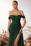 Off the Shoulder Sheath Corset Dark Green Evening Dress
