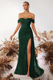 Off the Shoulder Sheath Corset Dark Green Evening Dress