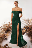 Off the Shoulder Sheath Corset Dark Green Evening Dress