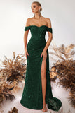 Off the Shoulder Sheath Corset Dark Green Evening Dress