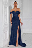 Off the Shoulder Sheath Corset Dark Green Evening Dress
