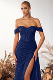 Off the Shoulder Sheath Corset Dark Green Evening Dress