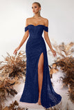 Off the Shoulder Sheath Corset Dark Green Evening Dress