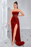 Navy Strapless Sheath Corset Ruched Evening Dress