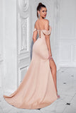Off the Shoulder Sheath White Satin Evening Dress
