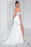 Off the Shoulder Sheath White Satin Evening Dress