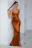 Dark Green Spaghetti Straps Sheath Satin Formal Dress
