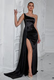 One Shoulder Sheath Ruched Black Formal Dress
