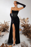Strapless Velvet Sheath Corset Black Formal Dress