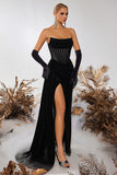 Strapless Velvet Sheath Corset Black Formal Dress
