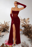 Strapless Velvet Sheath Corset Black Formal Dress