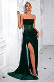 Strapless Velvet Sheath Corset Black Formal Dress