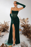 Strapless Velvet Sheath Corset Black Formal Dress