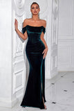 Off the Shoulder Velvet Mermaid Dark Green Formal Dress