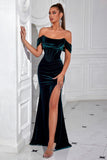 Off the Shoulder Velvet Mermaid Dark Green Formal Dress