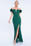 Off the Shoulder Satin Mermaid Dark Green Formal Dress