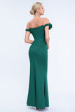 Off the Shoulder Satin Mermaid Dark Green Formal Dress