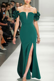 Off the Shoulder Satin Mermaid Dark Green Formal Dress