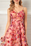 Blush Spaghetti Straps A Line Floral Evening Dress