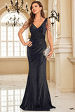 Mermaid Glitter Spaghetti Straps Black Formal Dress