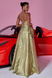Strapless A Line Bowed Golden Evening Dress