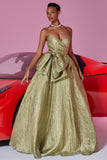 Strapless A Line Bowed Golden Evening Dress