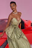 Strapless A Line Bowed Golden Evening Dress