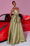 Strapless A Line Bowed Golden Evening Dress