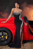 Strapless Mermaid Black Evening Dress with Slit