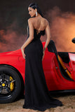 Strapless Mermaid Black Evening Dress with Slit