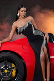 Strapless Mermaid Black Evening Dress with Slit