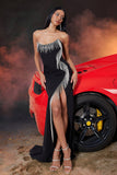 Strapless Mermaid Black Evening Dress with Slit