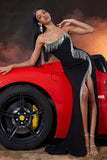 Strapless Mermaid Black Evening Dress with Slit