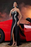 Strapless Mermaid Black Evening Dress with Slit