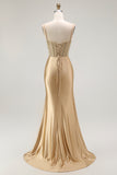 Golden Mermaid Corset Spaghetti Straps Prom Dress