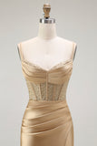 Golden Mermaid Corset Spaghetti Straps Prom Dress