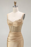 Golden Mermaid Corset Spaghetti Straps Prom Dress