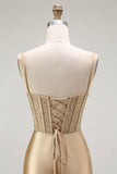 Golden Mermaid Corset Spaghetti Straps Prom Dress