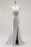 Golden Mermaid Corset Spaghetti Straps Prom Dress