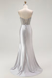 Golden Mermaid Corset Spaghetti Straps Prom Dress