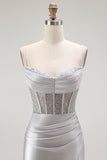 Golden Mermaid Corset Spaghetti Straps Prom Dress
