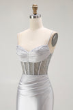 Golden Mermaid Corset Spaghetti Straps Prom Dress