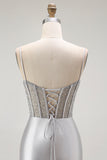 Golden Mermaid Corset Spaghetti Straps Prom Dress