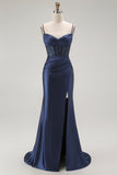 Golden Mermaid Corset Spaghetti Straps Prom Dress