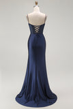 Golden Mermaid Corset Spaghetti Straps Prom Dress
