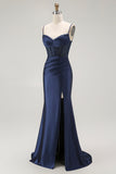 Golden Mermaid Corset Spaghetti Straps Prom Dress