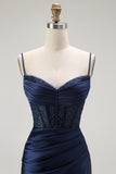 Golden Mermaid Corset Spaghetti Straps Prom Dress
