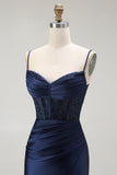 Golden Mermaid Corset Spaghetti Straps Prom Dress